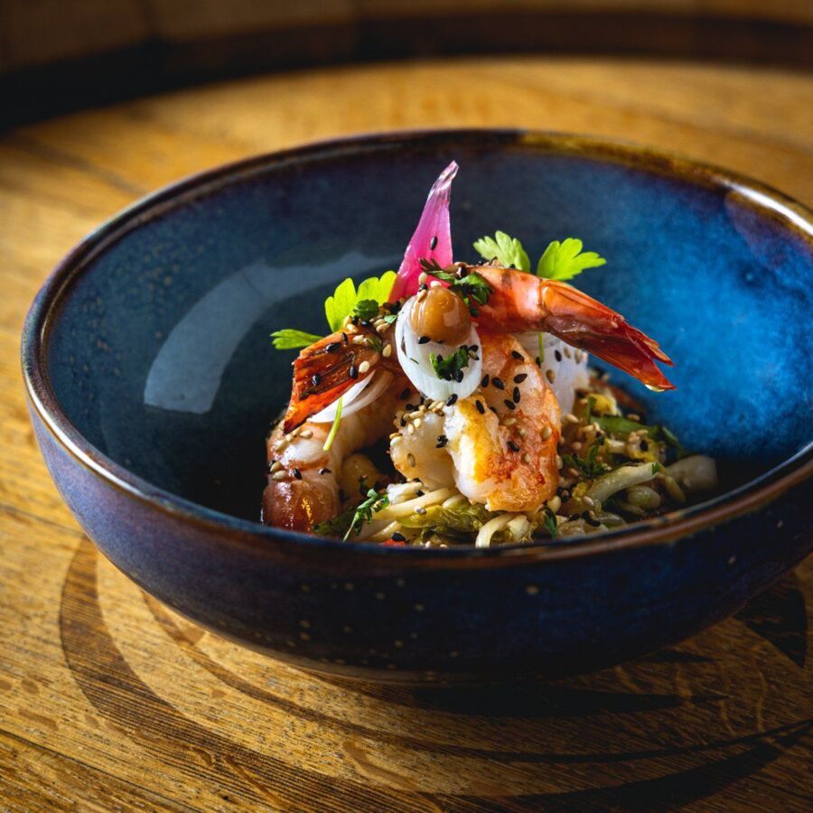 Plat raffiné gambas étoilé